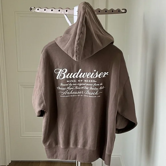 Budweiser x PacSun Brown Zip-Up Hoodie Graphic Logo Sweatshirt - Picture 2 of 5